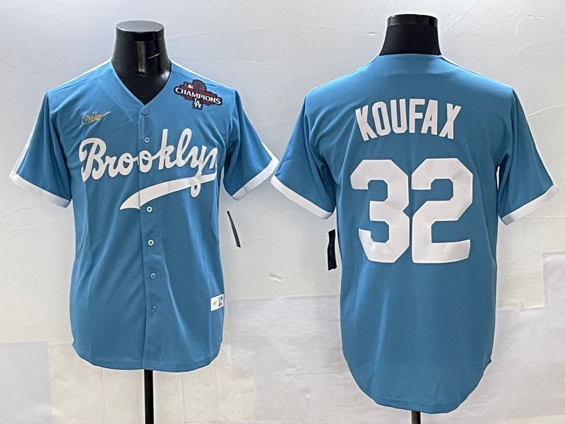 Men Los Angeles Dodgers 32 Koufax Light Blue Throwback 2025 Nike MLB Jersey style 38